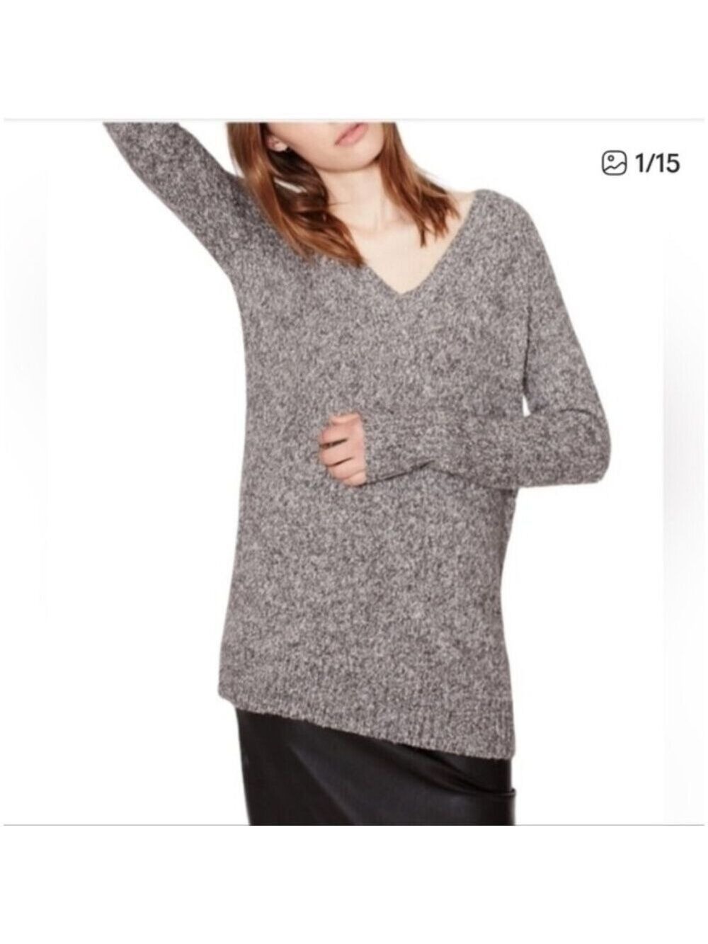 EQUIPMENT | Asher wool-blend V-neck long sweater in heather grey sz S